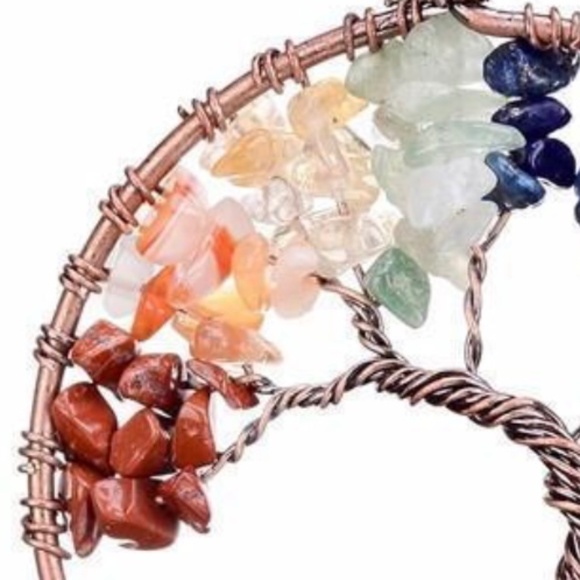 New Unique 7 Chakras Tree of Life Necklace with Semi-Precious Stones Metal Alloy - Picture 3 of 3